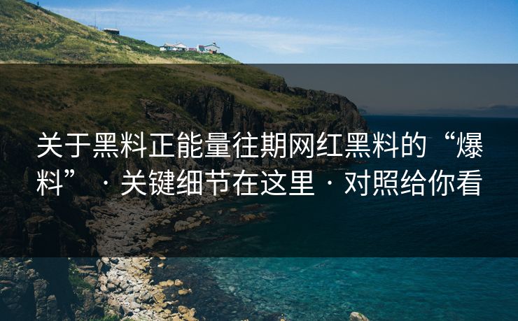 关于黑料正能量往期网红黑料的“爆料” · 关键细节在这里 · 对照给你看